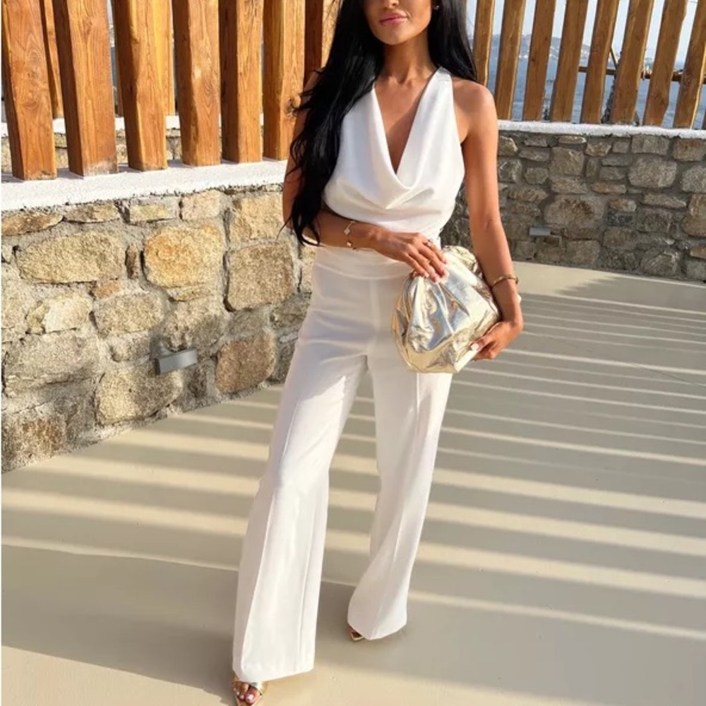 White Crepe Halter Jumpsuit
